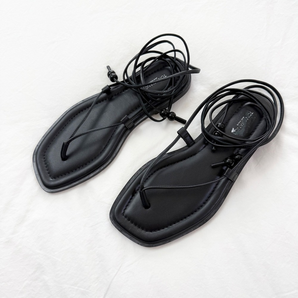 Tony Bianco Beach Black Nappa Leather Lace-Up Gladiator Sandals Size 38